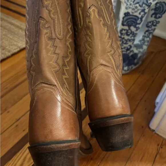 Old West LF1529 Women’s Tan Leather Heeled Cowboy Boots - Picture 5 of 7